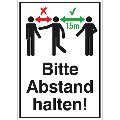Hinweis-Kombischildmit Aufdruck "Bitte Abstand halten!" Hinweis-Kombischildmit Aufdruck "Bitte Abstand halten!"