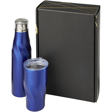 Hugo Kupfer-Vakuum isoliertee Flasche 650 ml und Becher 470 ml Geschenkset, blau Hugo Kupfer-Vakuum isoliertee Flasche 650 ml und Becher 470 ml Geschenkset, blau