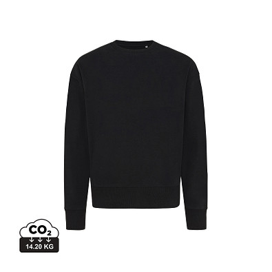 Iqoniq Kruger Relax-Rundhals-Sweater aus recycelt. Baumwolle, schwarz, XS