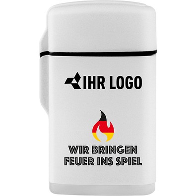 Jet-Flame Feuerzeug Rubber Fan-Edition mit WM-Motiv Feuer, Weiß