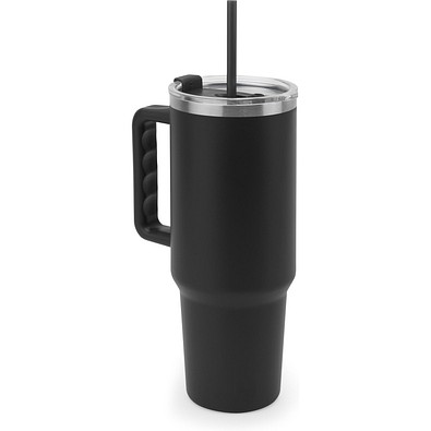 JOYNER XL. Grosser Reisebecher aus Edelstahl (91 % recycelt) mit vakuumisolierter Doppelwand und matter Oberfläche 1300 ml, Schwarz