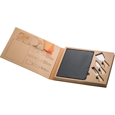 Käse-Set mit Schieferplatte und Edelstahlbesteck, 4-teilig