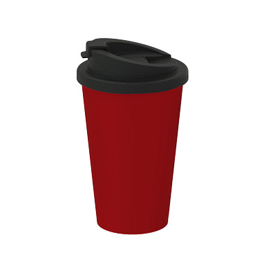 Kaffeebecher Premium Deluxe, 350 ml, standard-rot/schwarz