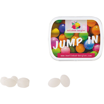 Klappdose, Mini Bonbons Japanische Minze, inkl. Druck, Dose weiß