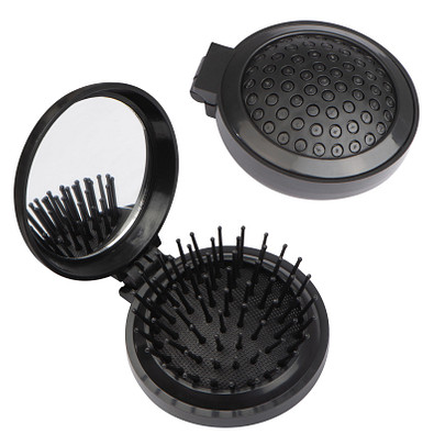 Klappbare Bürste mit Schminkspiegel, schwarz Klappbare Bürste mit Schminkspiegel, schwarz