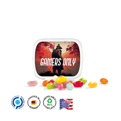 Klappdose, American Style Jelly Beans, inkl. Druck, weiße Dose