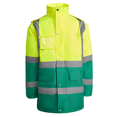 Kombinierter, gesteppter Parka Merak mit High Visibility, L, garden green/fluor yellow