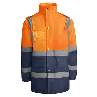 Kombinierter, gesteppter Parka Merak mit High Visibility, L, navy/fluor orange