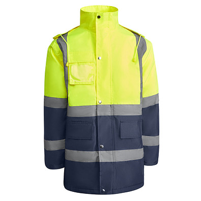 Kombinierter, gesteppter Parka Merak mit High Visibility, L, navy/fluor yellow