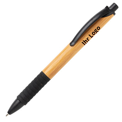 XD COLLECTION Druckkugelschreiber aus Bambus & Weizenstroh, blaue Mine, schwarz