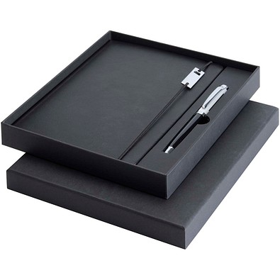 Legato Elegance A5 Hardcover Notizbuch mit Tintenroller Set, schwarz-primär
