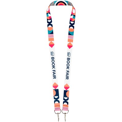 Leia Sublimation RPET-Lanyard mit 2 Metallhaken, weiss, 15mm