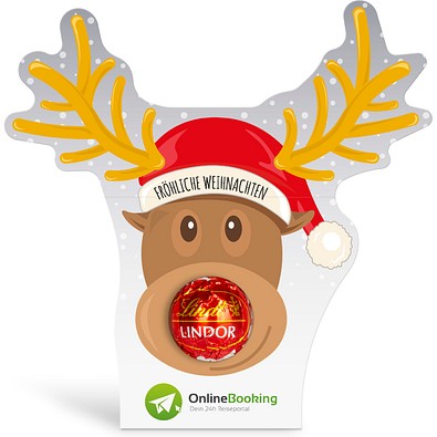 Lindt Lindor Kugel in Werbekartonage Rentier, Milchschokolade (Rot), inkl. Druck