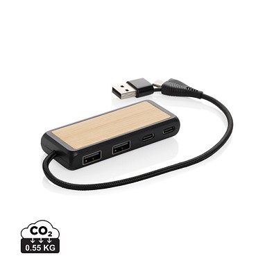 Link Dual Input USB Hub aus RCS rec. Kunststoff und Bambus, schwarz