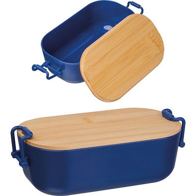 Lunchbox mit Bambusdeckel und Bügelverschluss, dunkelblau
