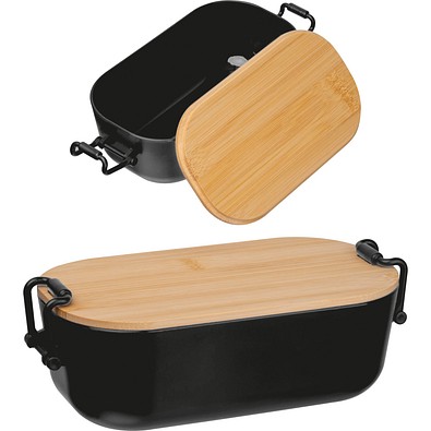 Lunchbox mit Bambusdeckel und Bügelverschluss, schwarz
