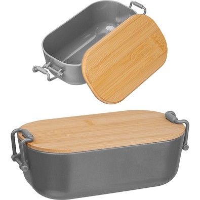Lunchbox mit Bambusdeckel und Bügelverschluss, silbergrau