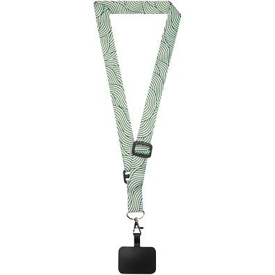 Lyra Verstellbares Lanyard aus RPET mit Telefonhalterung und Sublimationsdruck, schwarz