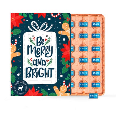 Marken Wand Adventskalender ECO, share Schokotäfelchen in Pergaminpapier, inkl. Druck