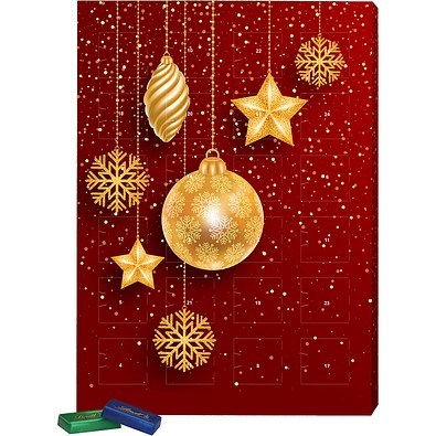 Marken Wand Adventskalender, Lindt Schokotäfelchen, Christbaumkugeln Gold