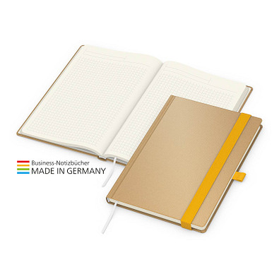 Geiger-Notes Match-Book Creme Bestseller Notizbuch A4 Natura braun, inkl. Druck, gelb