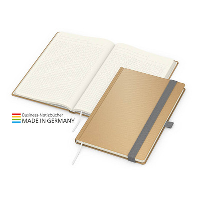 Geiger-Notes Match-Book Creme Bestseller Notizbuch Natura braun A5, inkl. Druck, silbergrau