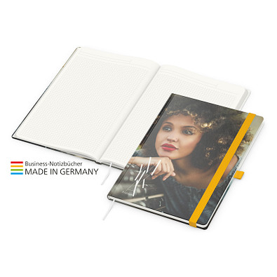 Geiger-Notes Match-Book green+blue Notizbuch A4 Natura Recycling, inkl. Druck, gelb