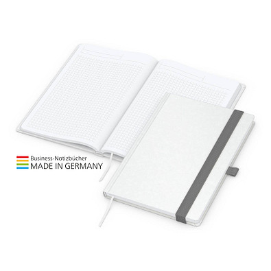 Geiger-Notes Match-Book White Bestseller Notizbuch A5 Natura, inkl. Druck, silbergrau