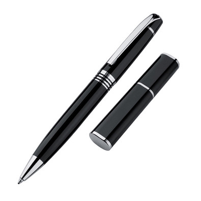 Metall-Drehkugelschreiber in Metallbox, blaue Mine, schwarz