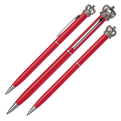 Metall-Drehkugelschreiber Crown, blaue Mine, Rot