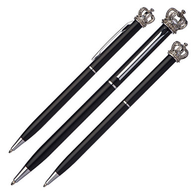 Metall-Drehkugelschreiber Crown, blaue Mine, Schwarz