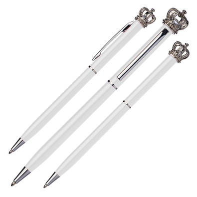 Metall-Drehkugelschreiber Crown, blaue Mine, Weiß