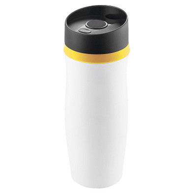 METMAXX® Vakuum-Thermobecher Metall, 400 ml, weiß/gelb