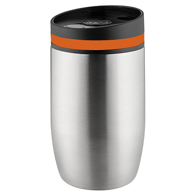 Metmaxx® Thermobecher CremaOfficina, silber/Ring orange