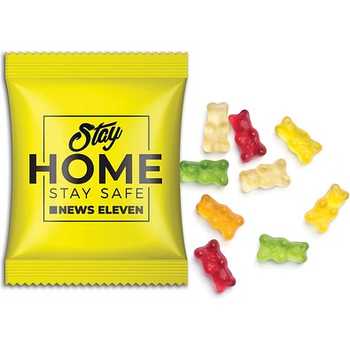 Mini-Gummibärchen vegan im Werbetütchen, 10 g, Verbundsfolie weiß, inkl. Druck