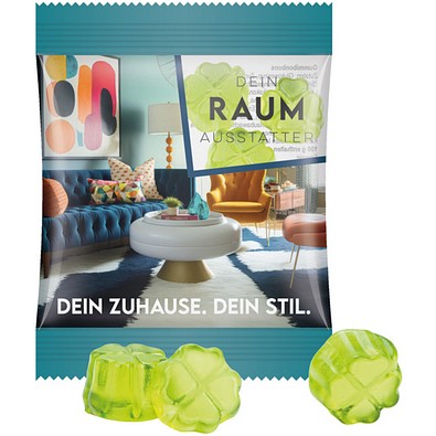 Minitüte 10 g, Folie transparent, Trolli Fruchtgummi Kleeblatt, inkl. Druck