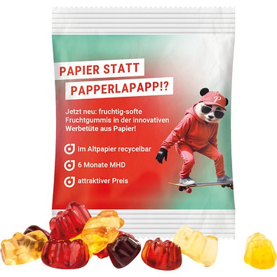 Minitüte, 15 g, recyclingfähiges Papier weiß, Trolli Fruchtgummibären, 30% Fruchtsaftqualität, inkl. Druck