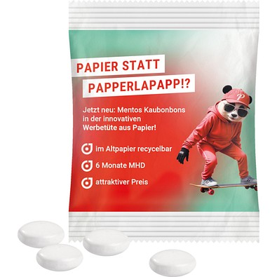 Minitüte, 8 g, recyclingfähiges Papier weiß, Mentos Kaudragee Mint, inkl. Druck
