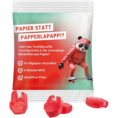 Minitüte Sonderform, 10 g, recyclingfähiges Papier, weiß, Fruchtgummi , 10 % Fruchtsaftanteil, inkl. Druck