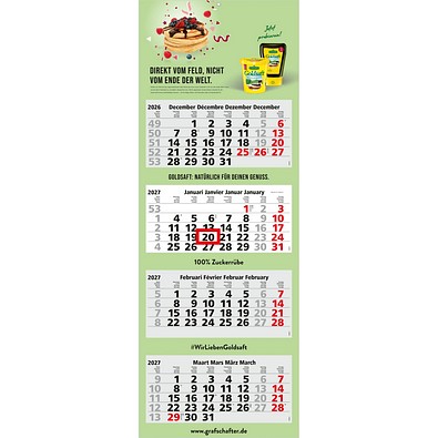 Geiger-Notes Monatskalender Quadro Light 4 Bestseller, Benelux, inkl. Druck, hellgrau
