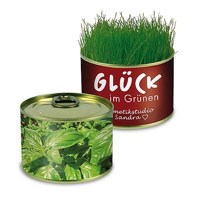 Natur-Konserve mit Samen, Basilikum, 1-seit. Druck