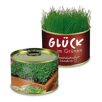 Natur-Konserve mit Samen, Gartenkresse, 1-seit. Druck