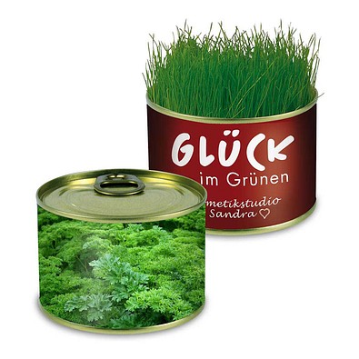 Natur-Konserve mit Samen, Petersilie, 1-seit. Druck