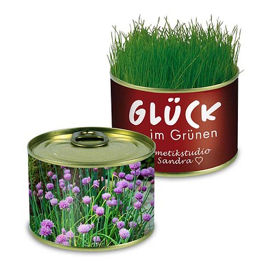 Natur-Konserve mit Samen, Schnittlauch, 1-seit. Druck