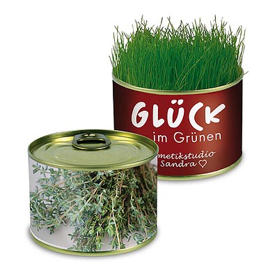 Natur-Konserve mit Samen, Thymian, 1-seit. Druck