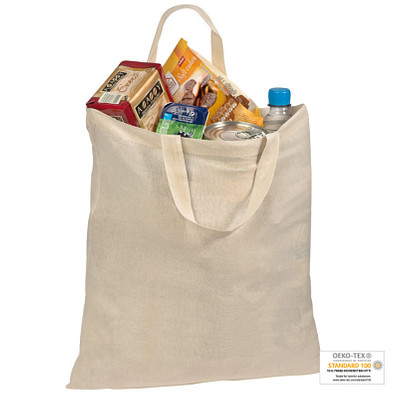 Naturfarbene Oeko-Tex® STANDARD 100 Baumwolltasche mit kurzen Henkeln, beige Naturfarbene Oeko-Tex® STANDARD 100 Baumwolltasche mit kurzen Henkeln, beige