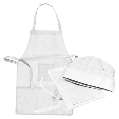 Non Woven Kinderkoch-Set (Schürze + Mütze) , weiß