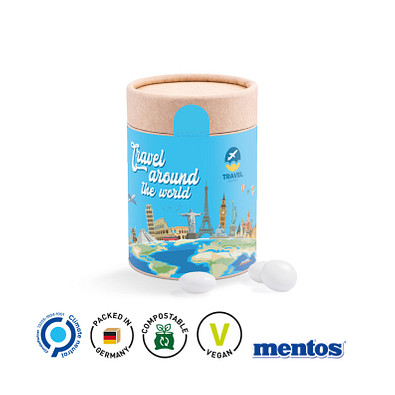 Papierdose Eco Maxi mit Mentos Kaudragee Mint, inkl. Druck