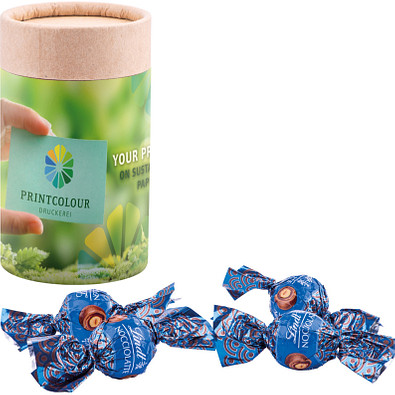Papierdose Eco Midi, Lindor Roulette Nocciolatte, inkl. Druck Papierdose Eco Midi, Lindor Roulette Nocciolatte, inkl. Druck