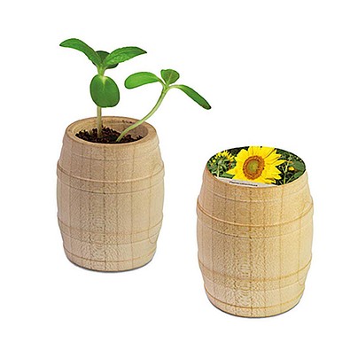 Pflanz-Fässchen mit Samen, Sonnenblume, 1-seit. Druck